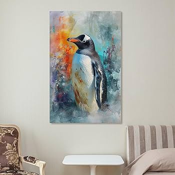Amazon.co.jp: 絵画 かわいいペンギンの水彩画インテリア 絵画